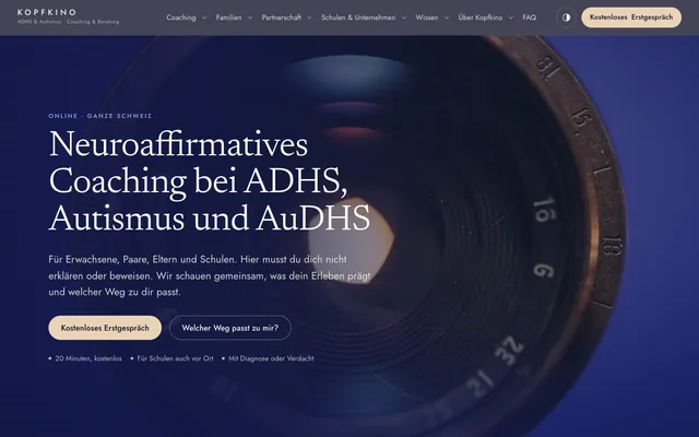 Startseite der Website von KOPFKINO am Desktop, Screenshot vom 16.10.2026
